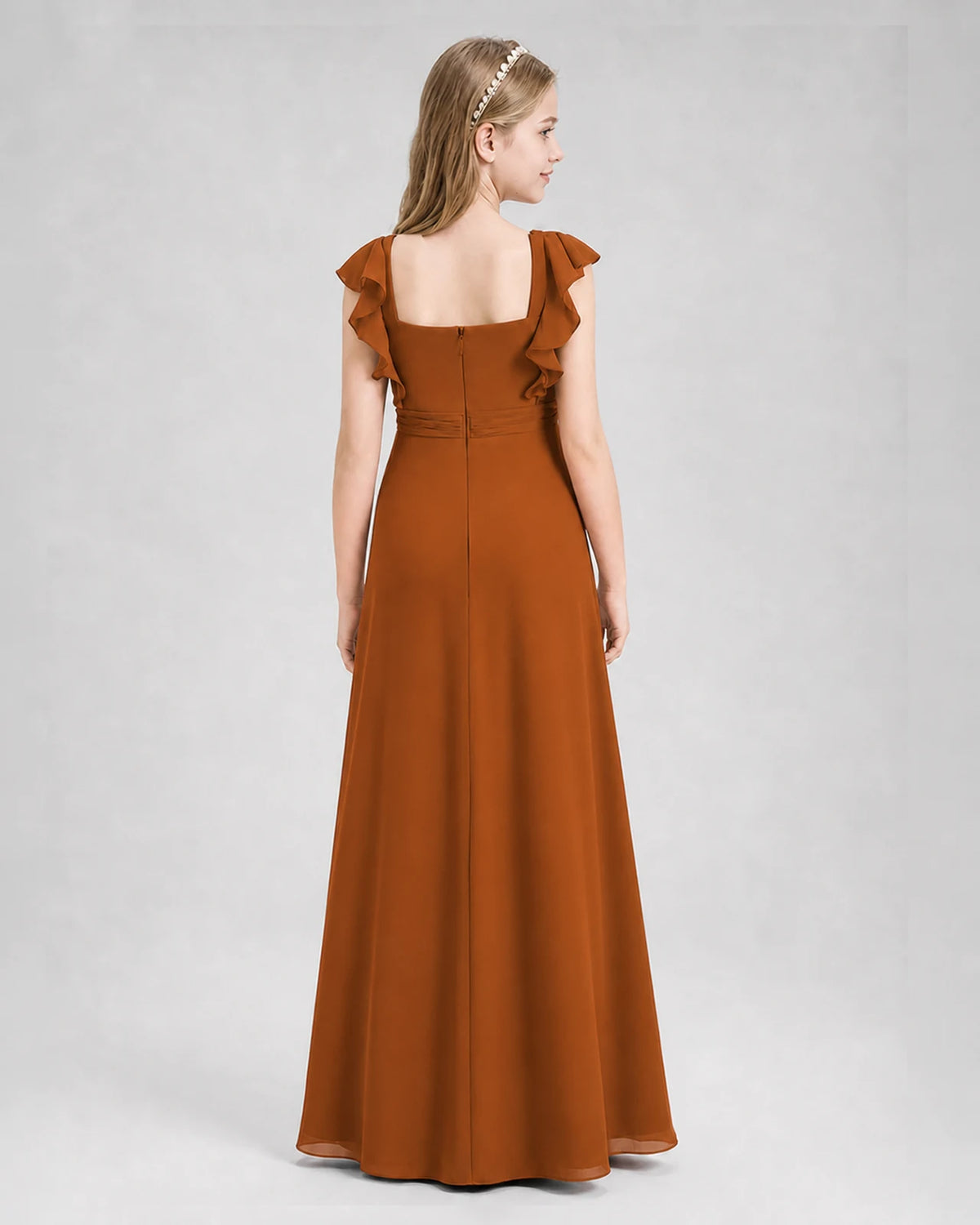 Burnt Orange A-line Junior Bridesmaid Dresses Back