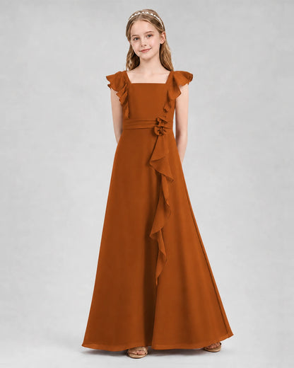Burnt Orange A-line Junior Bridesmaid Dresses Front