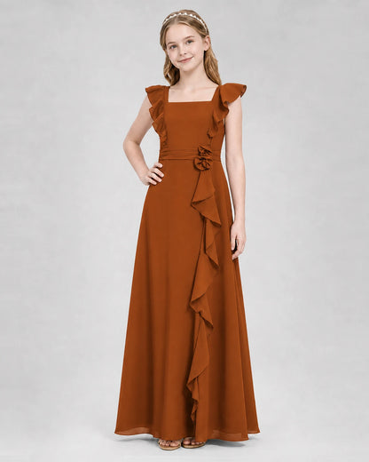 Burnt Orange A-line Junior Bridesmaid Dresses Side