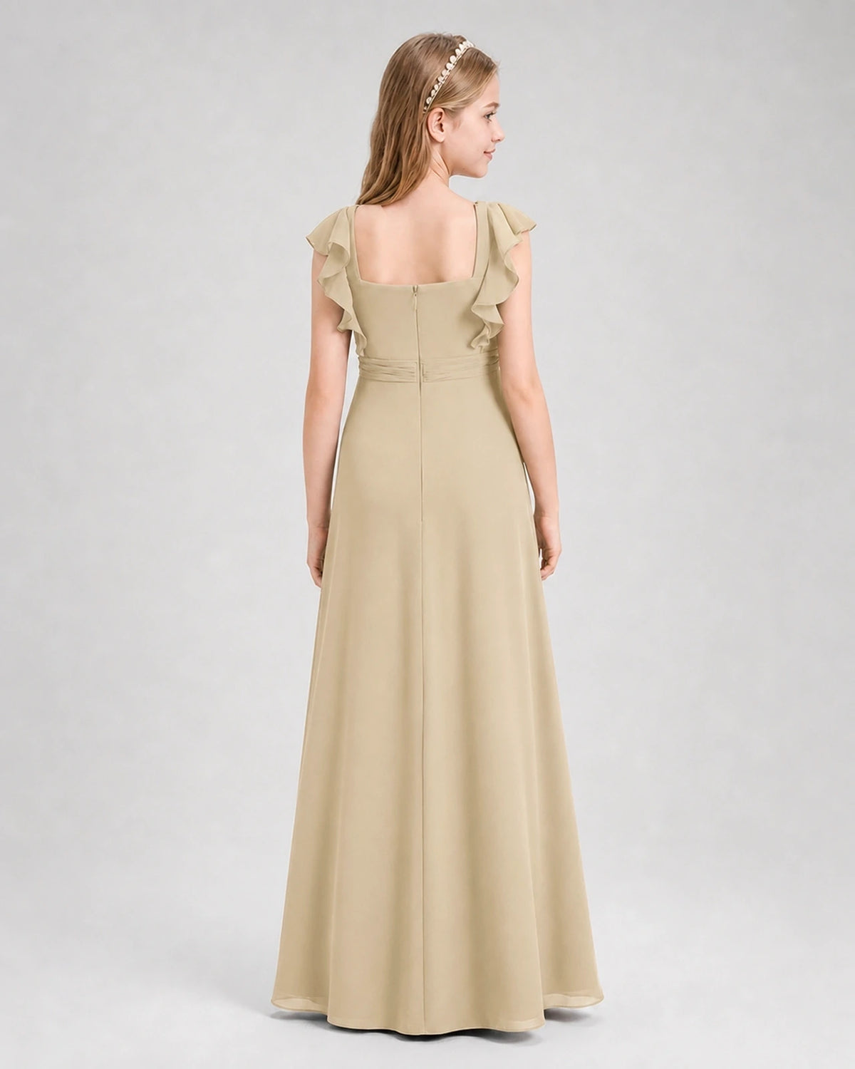 Champagne A-line Junior Bridesmaid Dresses Back