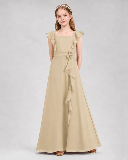 Champagne A-line Junior Bridesmaid Dresses Front
