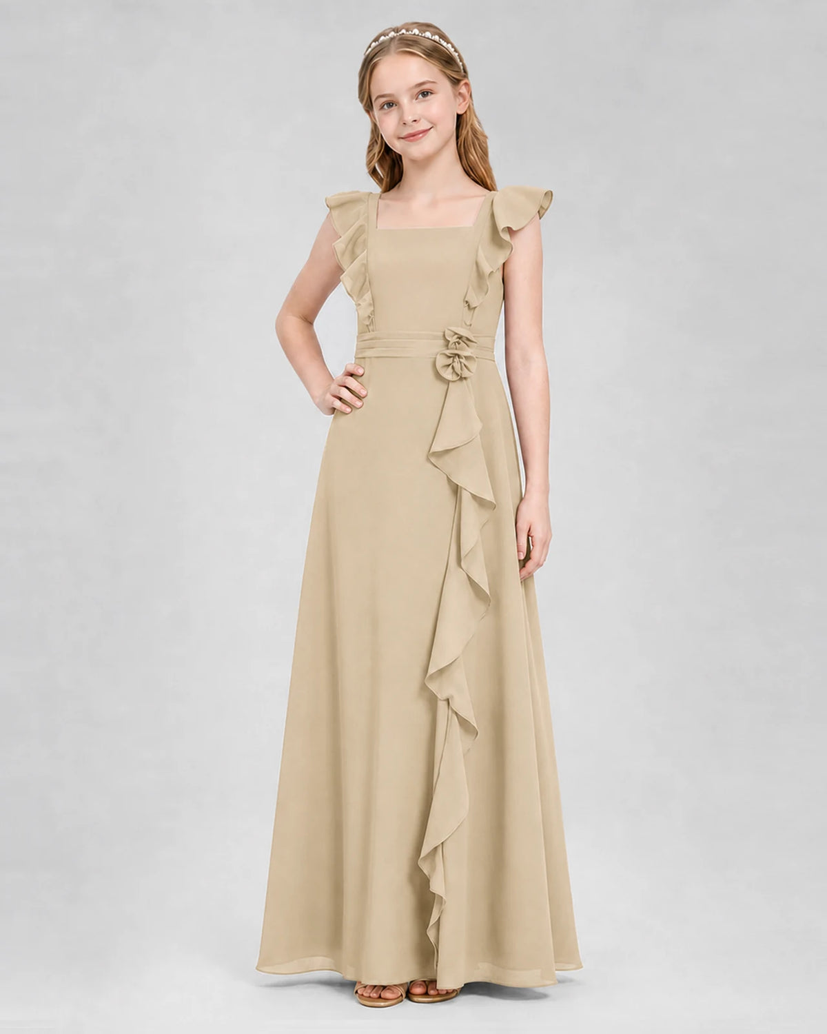 Champagne A-line Junior Bridesmaid Dresses Side