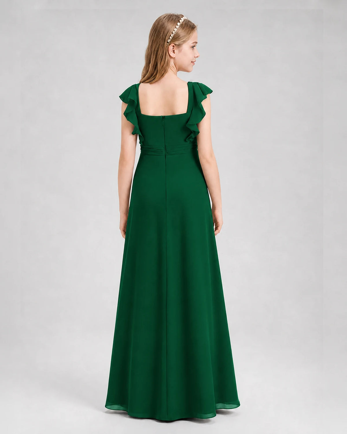 Dark Green A-line Junior Bridesmaid Dresses Back