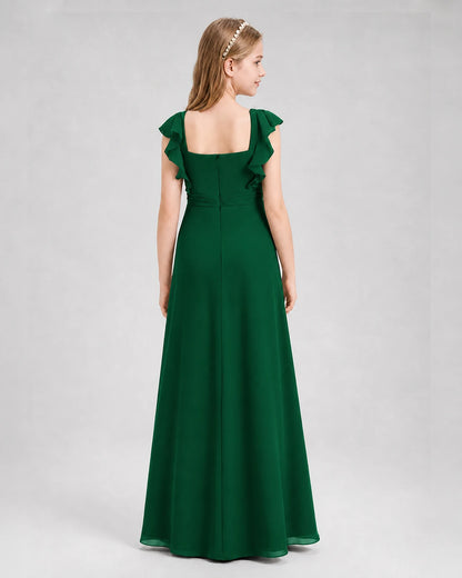 Dark Green A-line Junior Bridesmaid Dresses Back