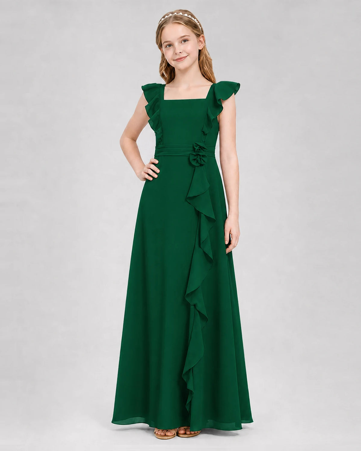 Dark Green A-line Junior Bridesmaid Dresses Side
