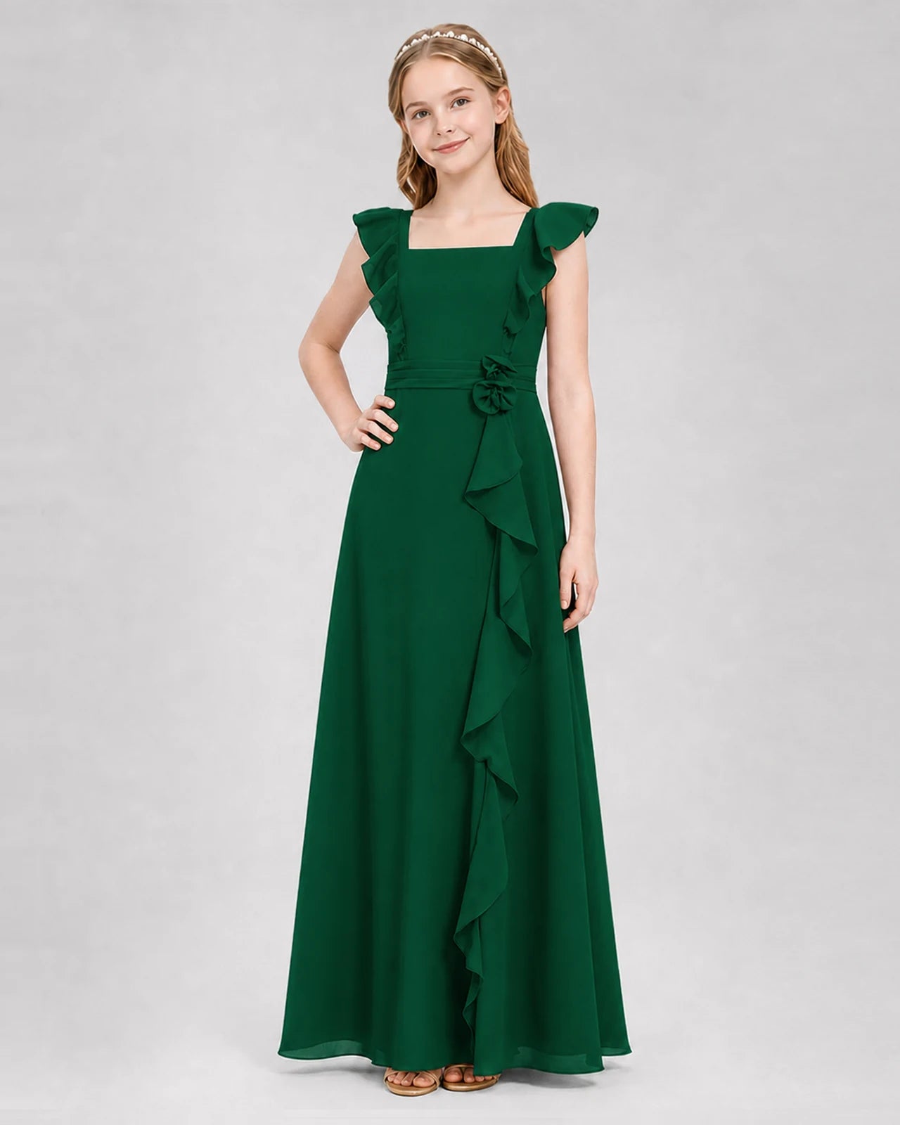Dark Green A-line Junior Bridesmaid Dresses Side