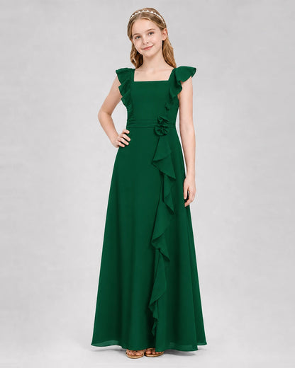 Dark Green A-line Junior Bridesmaid Dresses Side