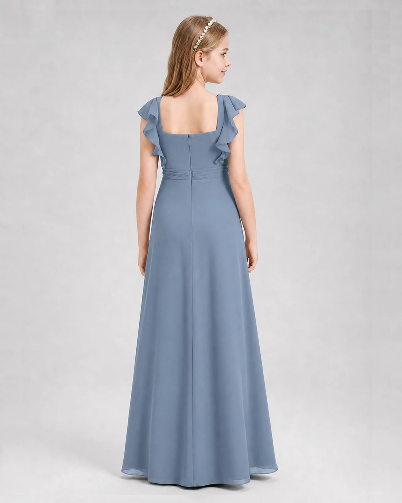 Dusty Blue A-line Junior Bridesmaid Dresses Back