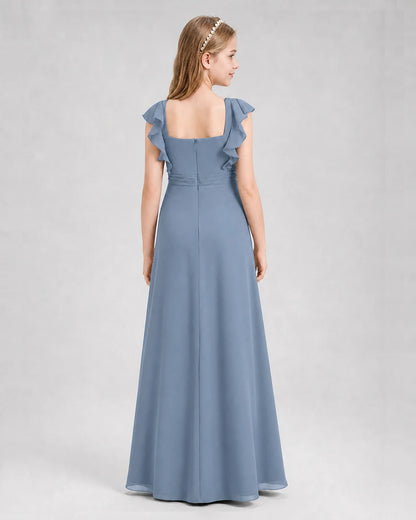 Dusty Blue A-line Junior Bridesmaid Dresses Back