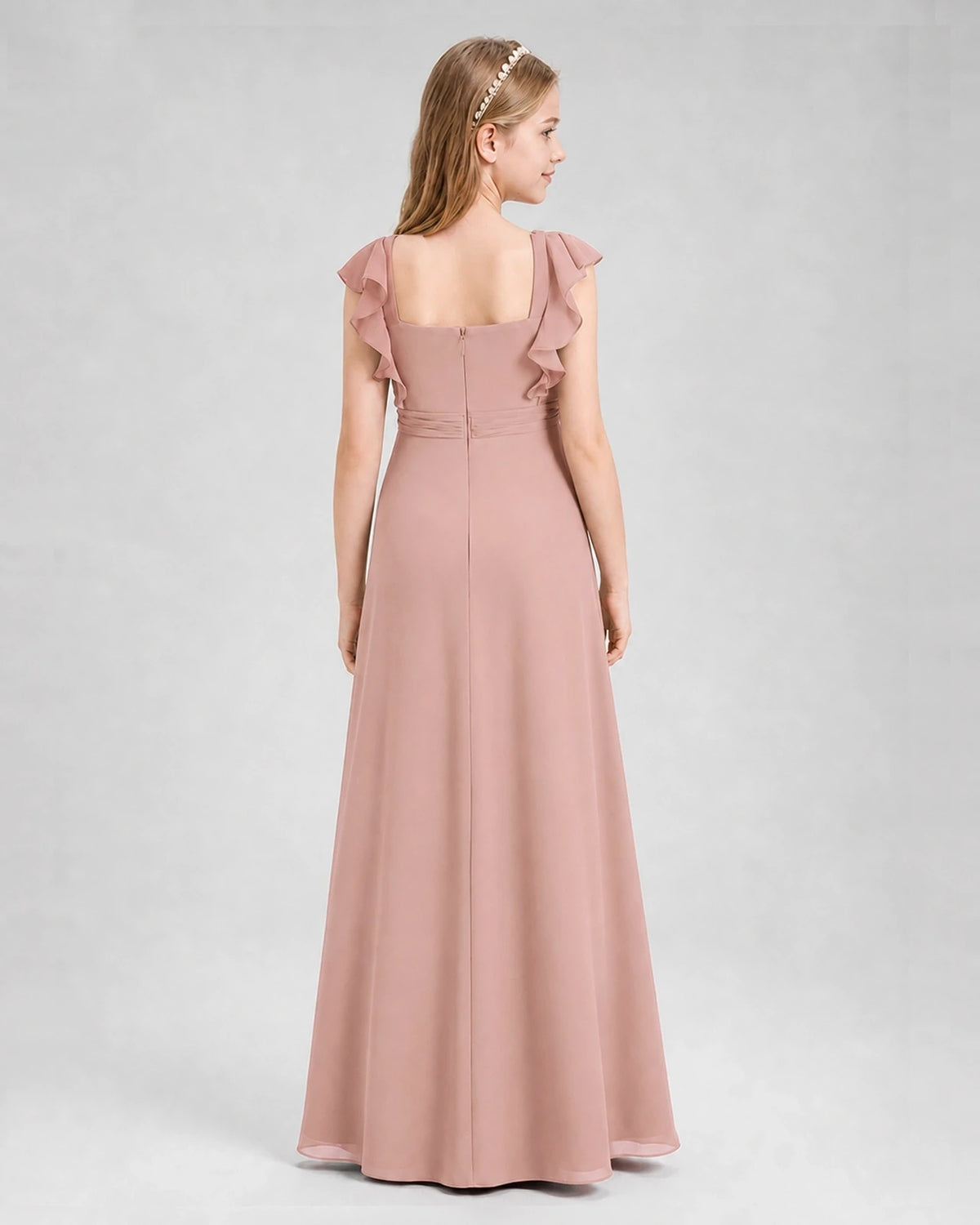 Dusty Rose A-line Junior Bridesmaid Dresses Back