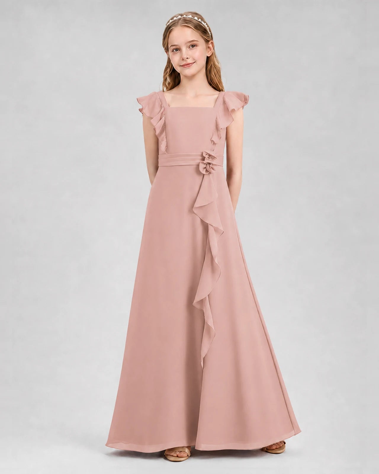 Dusty Rose A-line Junior Bridesmaid Dresses Front