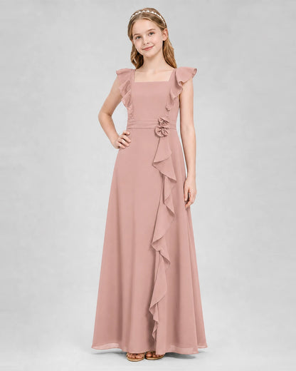 Dusty Rose A-line Junior Bridesmaid Dresses Side