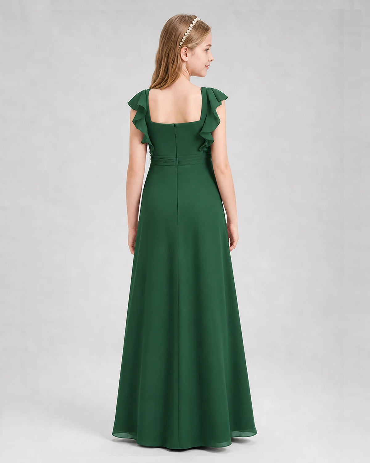Emerald Green A-line Junior Bridesmaid Dresses Back