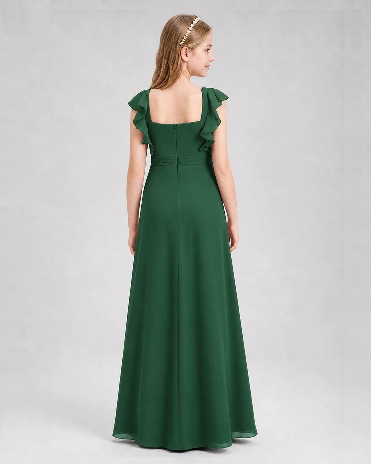 Emerald Green A-line Junior Bridesmaid Dresses Back
