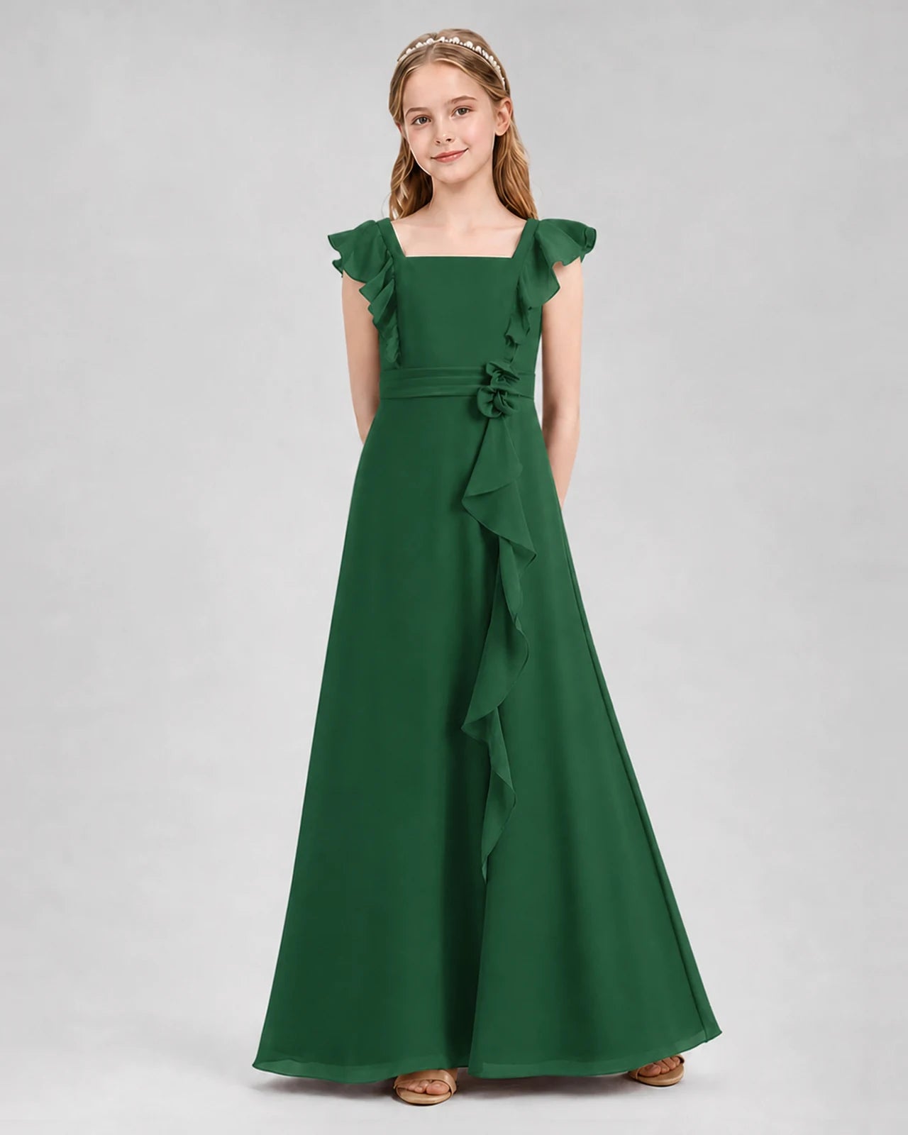 Emerald Green A-line Junior Bridesmaid Dresses Front