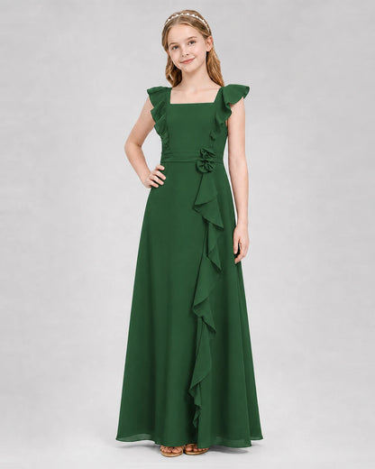 Emerald Green A-line Junior Bridesmaid Dresses Side