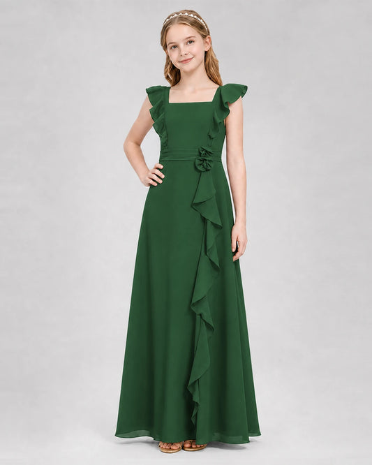 Emerald Green A-line Junior Bridesmaid Dresses Side