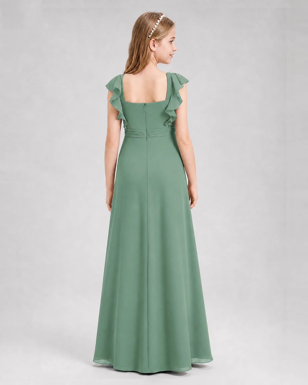 Eucalyptus A-line Junior Bridesmaid Dresses Back