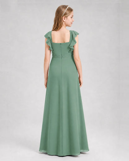 Eucalyptus A-line Junior Bridesmaid Dresses Back