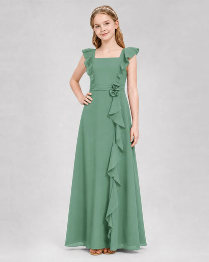 Eucalyptus A-line Junior Bridesmaid Dresses Side