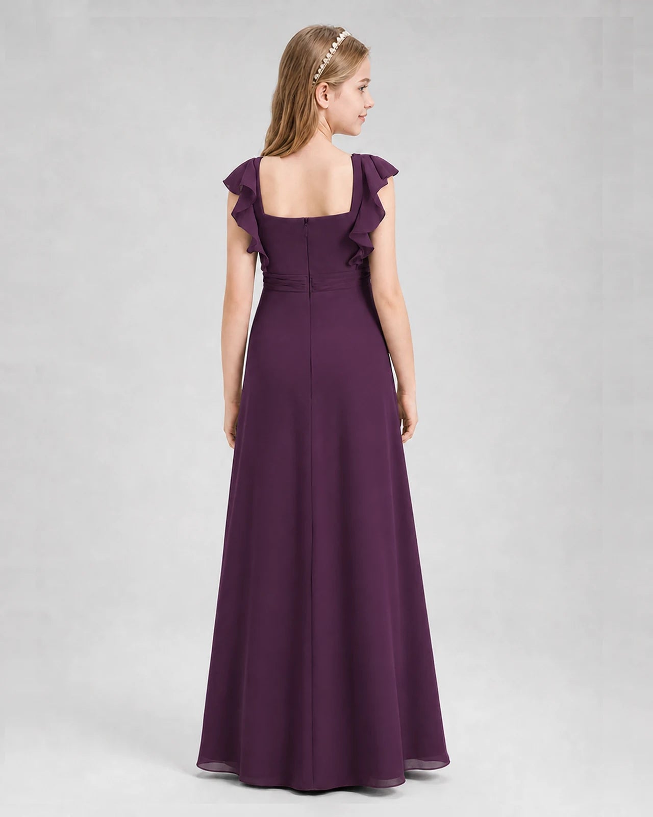 Grape A-line Junior Bridesmaid Dresses Back