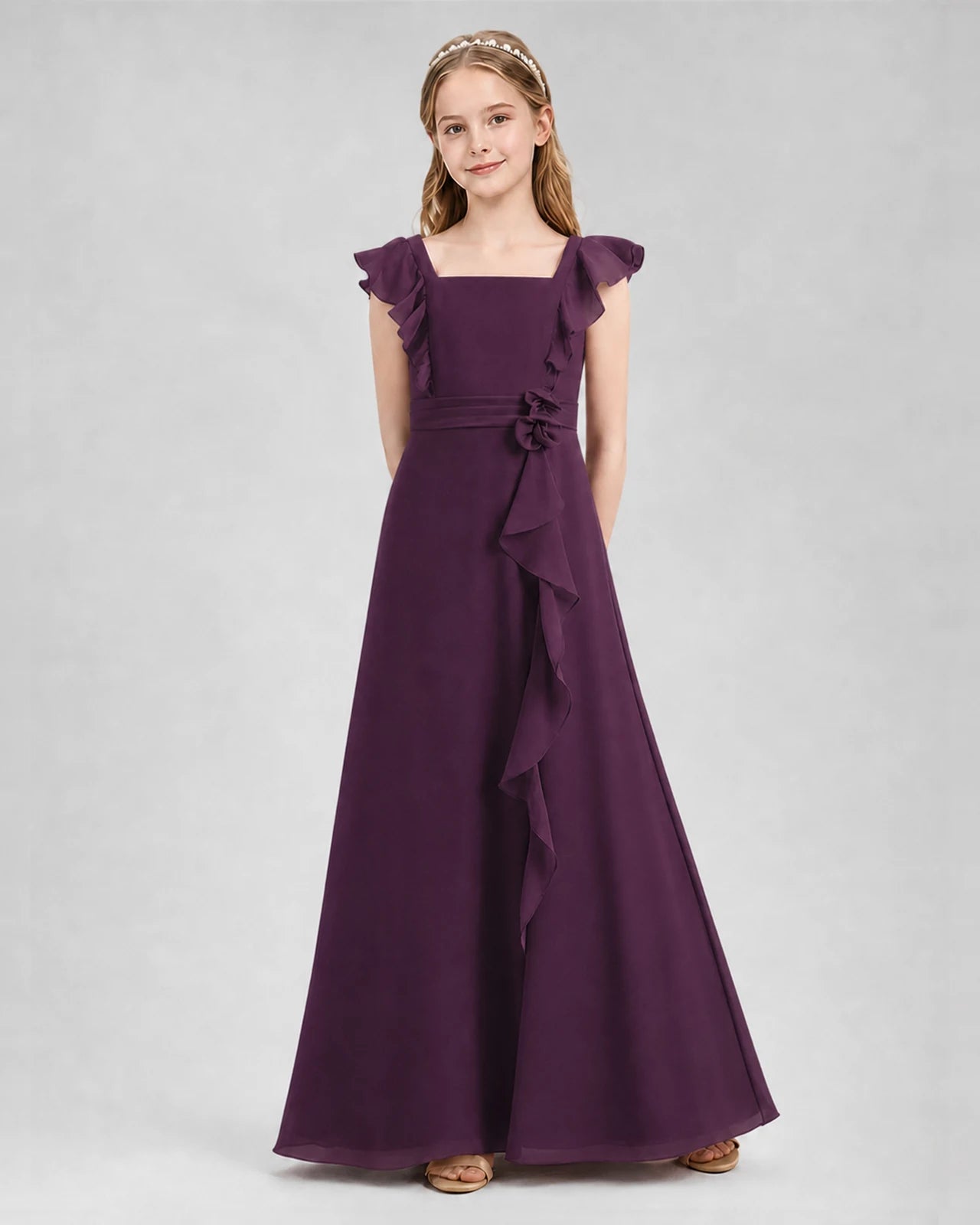 Grape A-line Junior Bridesmaid Dresses Front