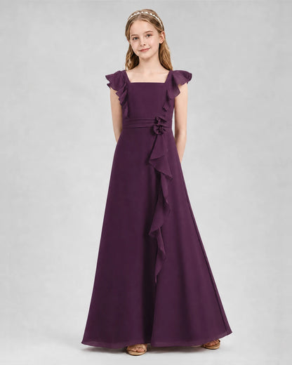 Grape A-line Junior Bridesmaid Dresses Front