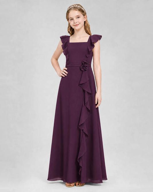 Grape A-line Junior Bridesmaid Dresses Side