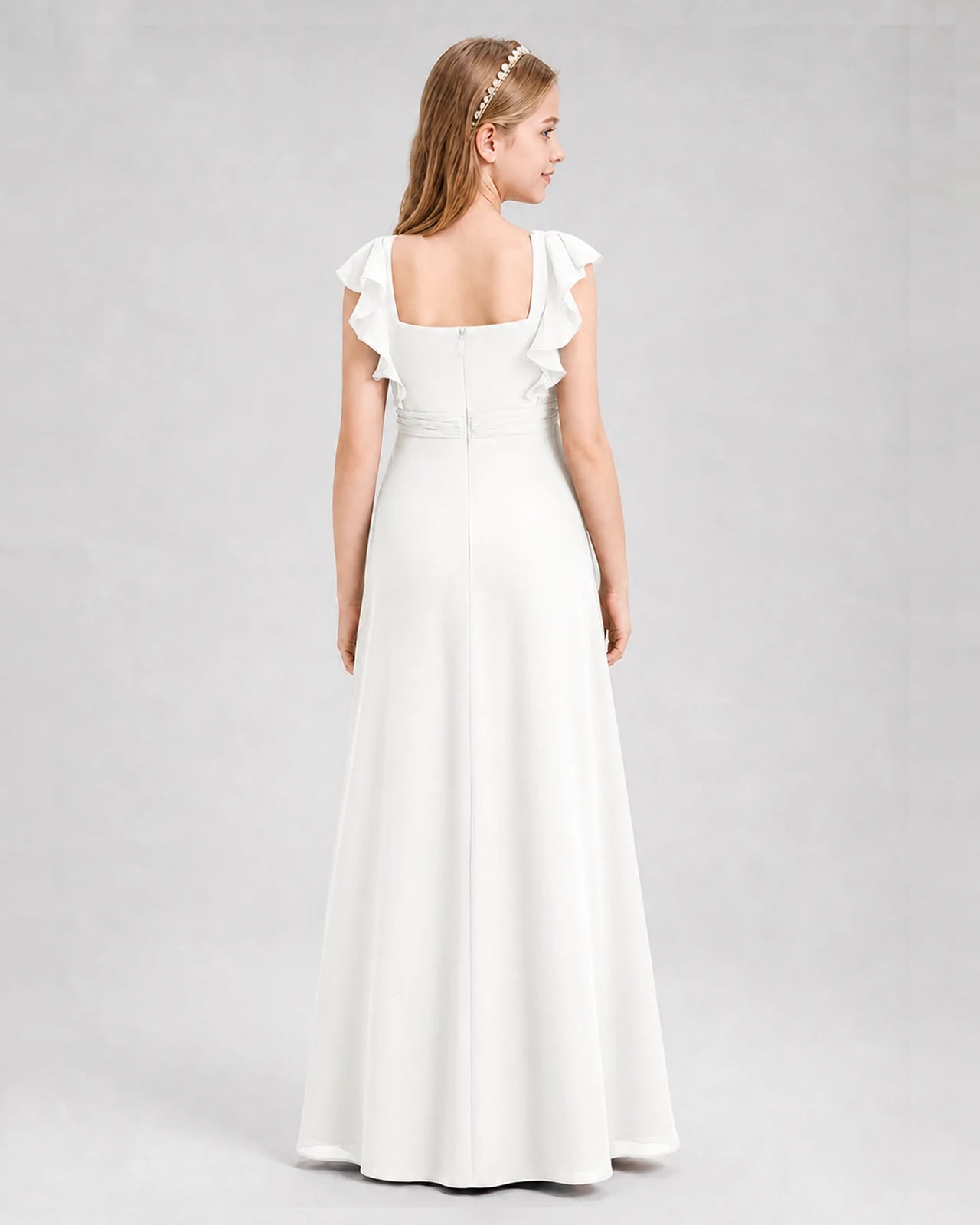Ivory A-line Junior Bridesmaid Dresses Back