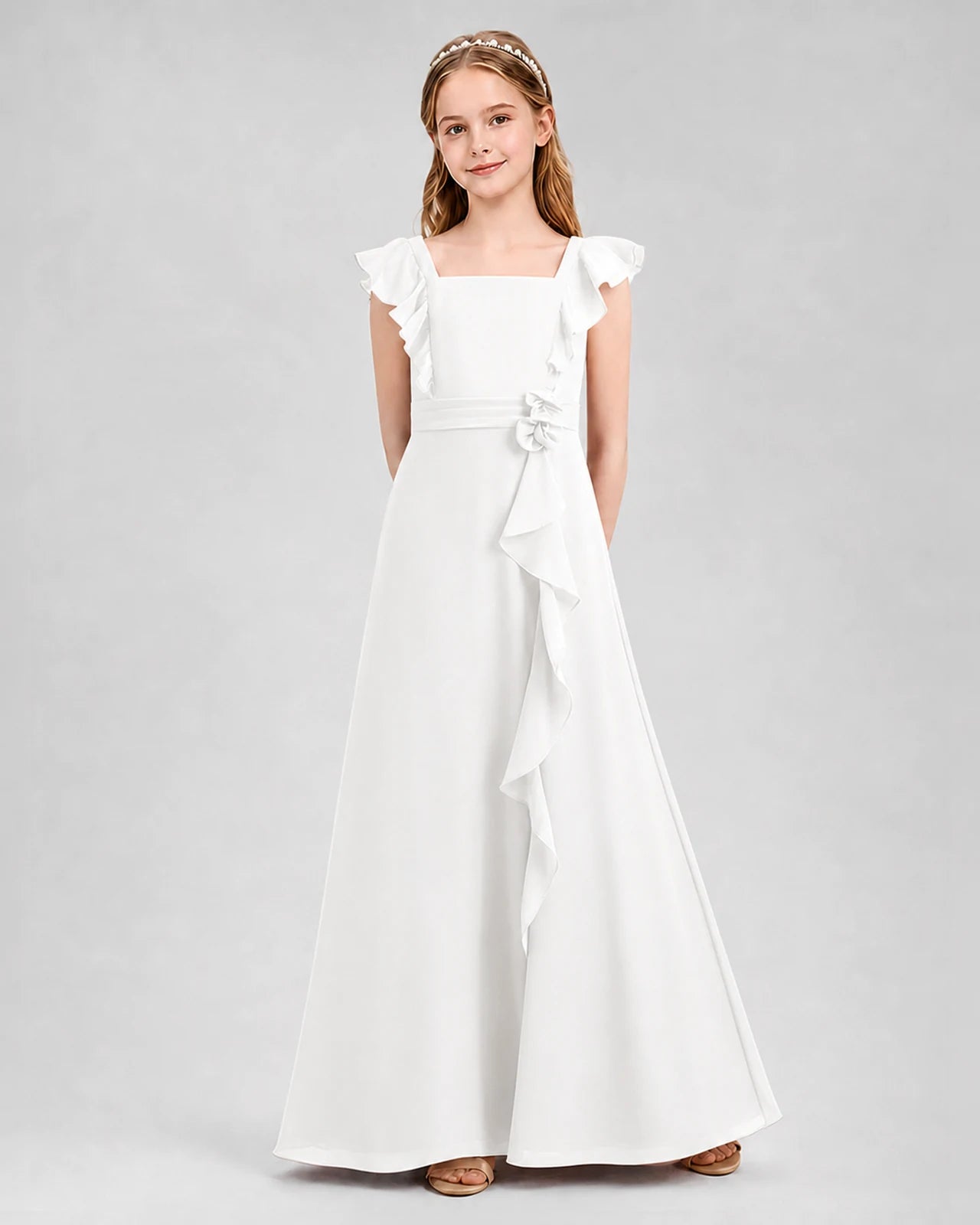Ivory A-line Junior Bridesmaid Dresses Front