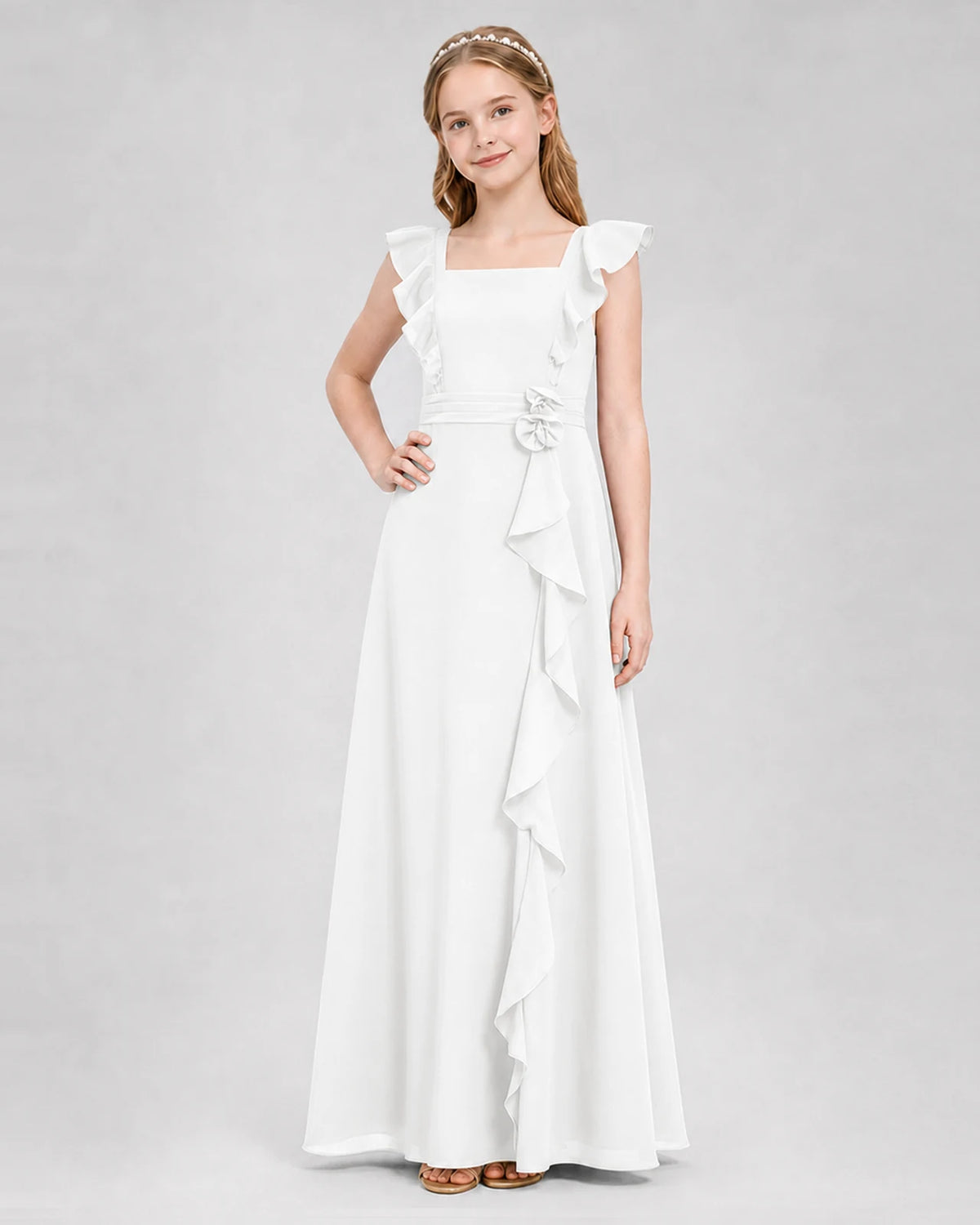 Ivory A-line Junior Bridesmaid Dresses Side