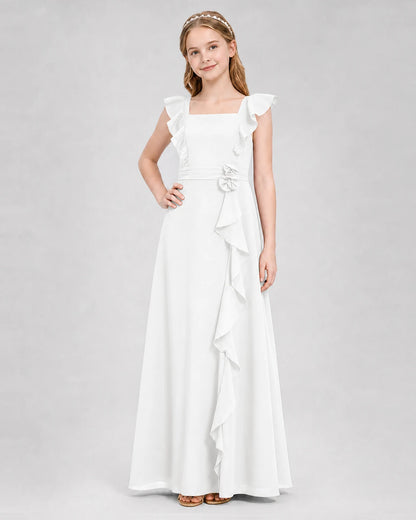 Ivory A-line Junior Bridesmaid Dresses Side