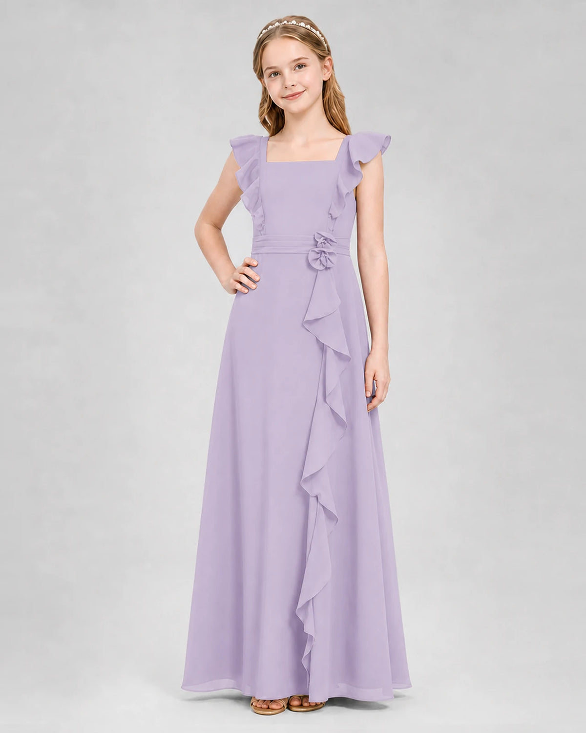 Lavender A-line Junior Bridesmaid Dresses Side