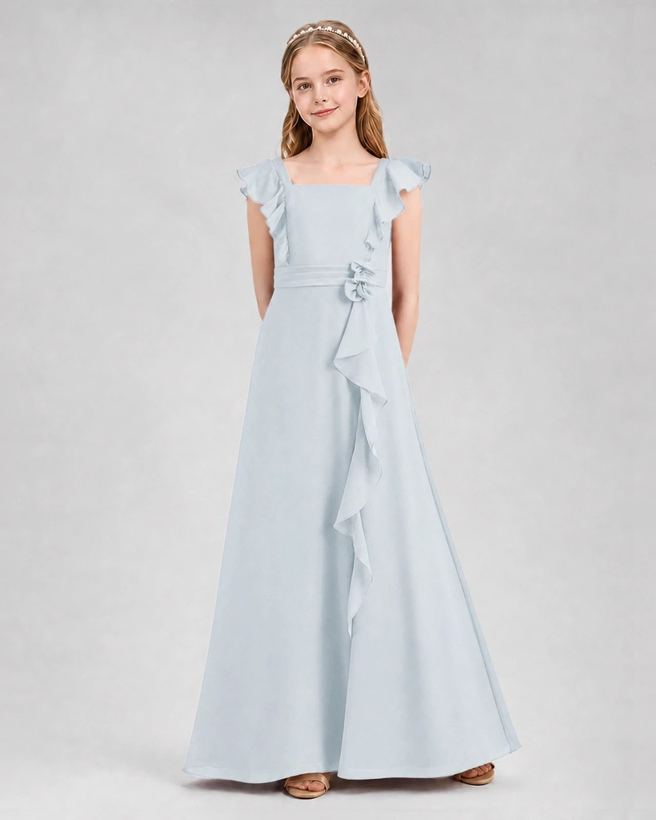 Mist A-line Junior Bridesmaid Dresses Front