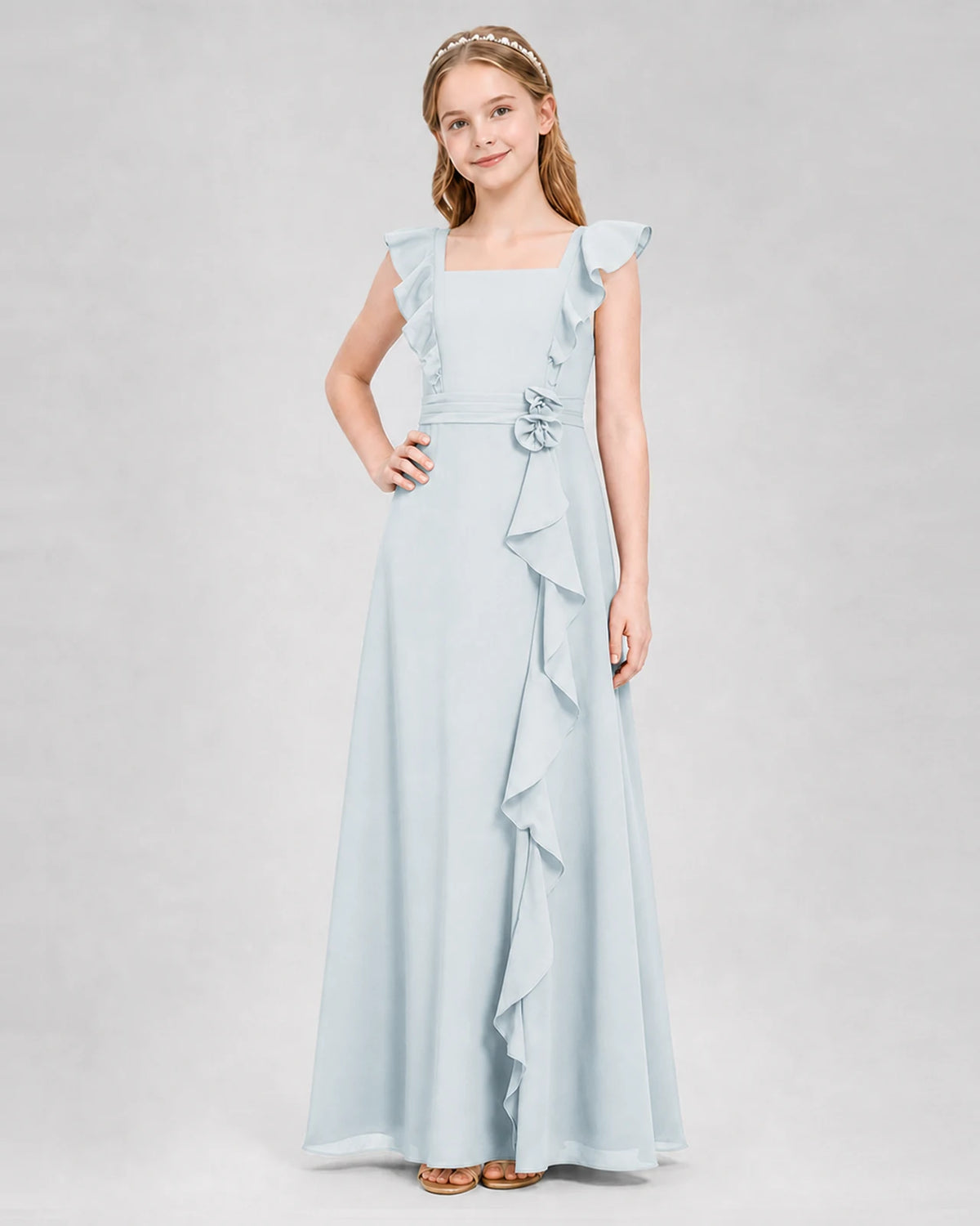 Mist A-line Junior Bridesmaid Dresses Side