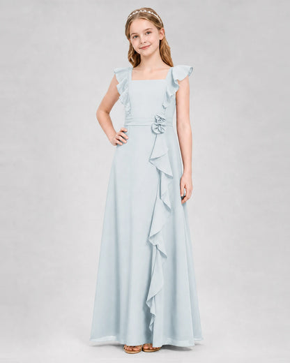 Mist A-line Junior Bridesmaid Dresses Side