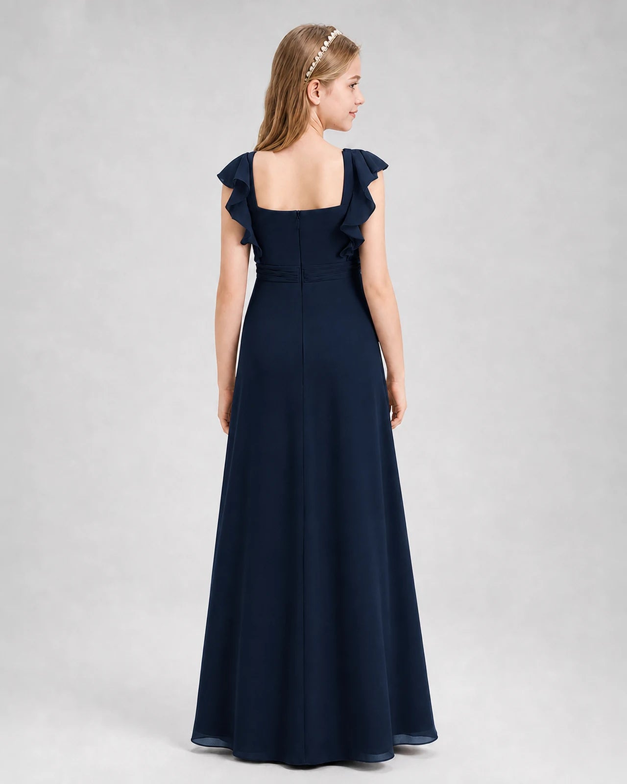 Navy Blue A-line Junior Bridesmaid Dresses Back