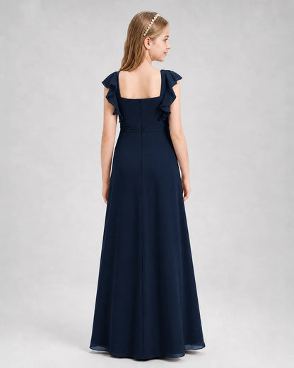 Navy Blue A-line Junior Bridesmaid Dresses Back