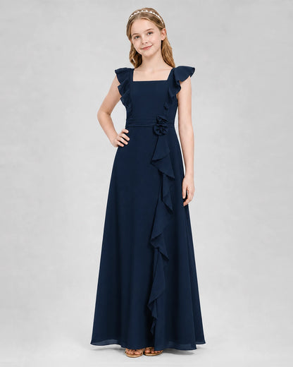 Navy Blue A-line Junior Bridesmaid Dresses Side