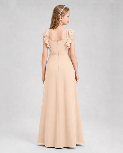 Peach A-line Junior Bridesmaid Dresses Back