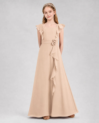 Peach A-line Junior Bridesmaid Dresses Front