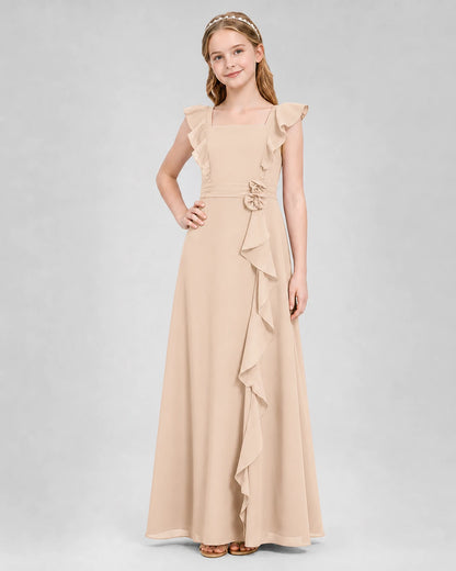 Peach A-line Junior Bridesmaid Dresses Side