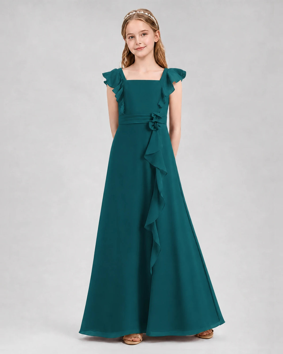 Peacock A-line Junior Bridesmaid Dresses Front
