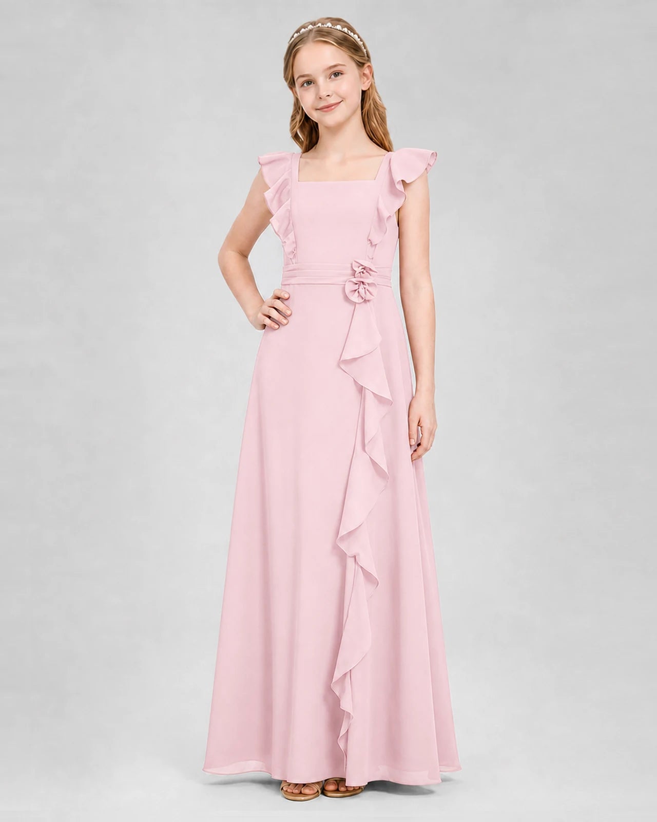 Pink A-line Junior Bridesmaid Dresses Side