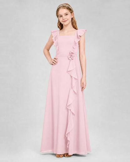 Pink A-line Junior Bridesmaid Dresses Side