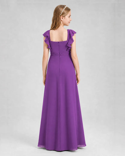 Purple A-line Junior Bridesmaid Dresses Back