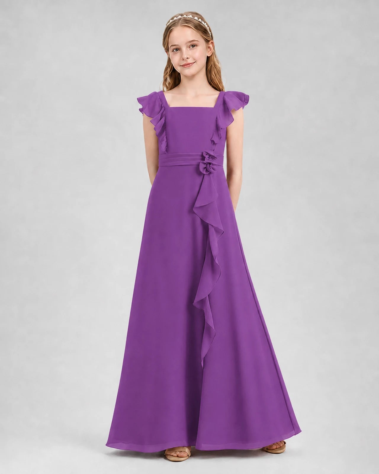 Purple A-line Junior Bridesmaid Dresses Front