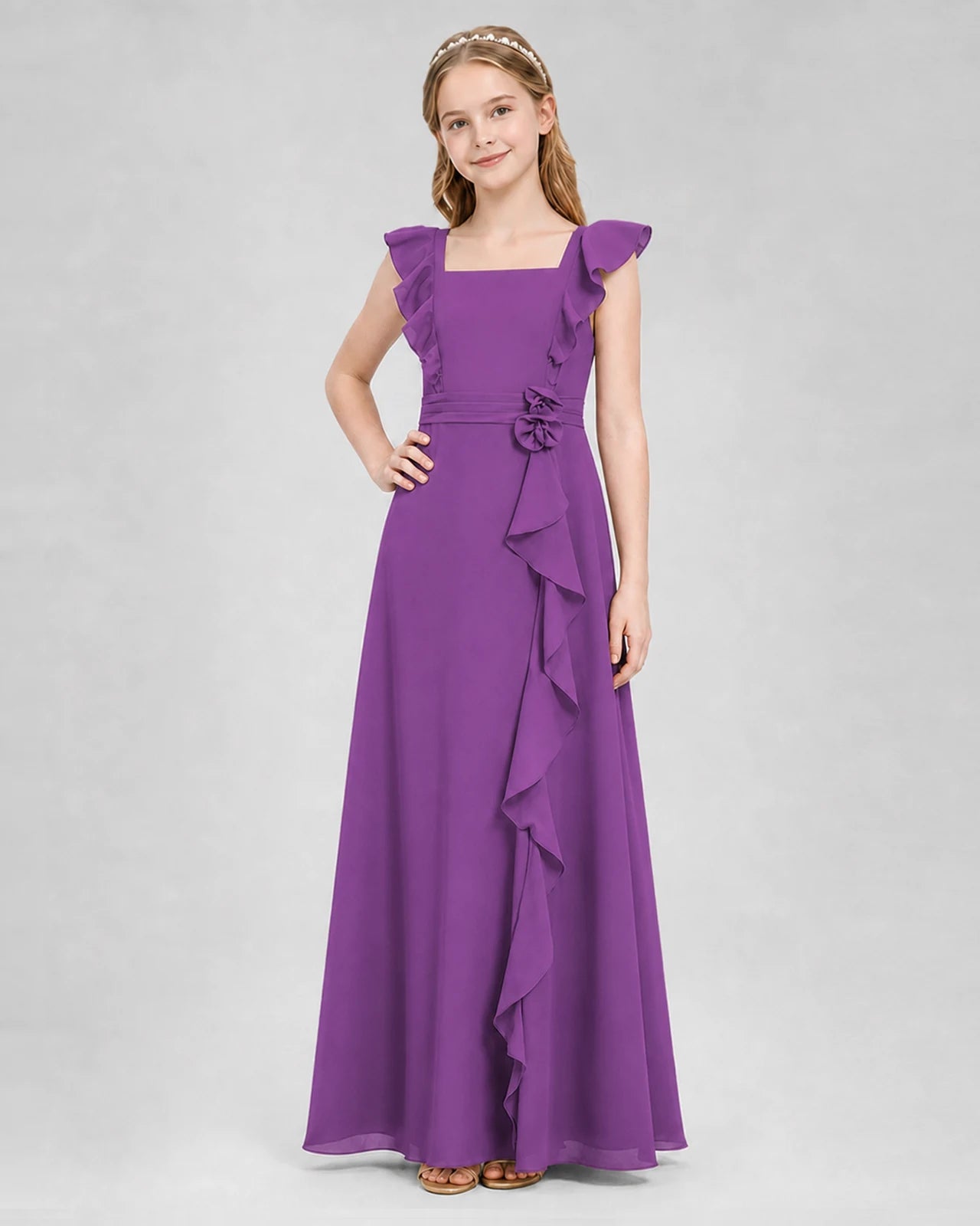 Purple A-line Junior Bridesmaid Dresses Side
