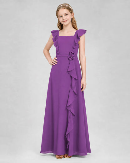 Purple A-line Junior Bridesmaid Dresses Side
