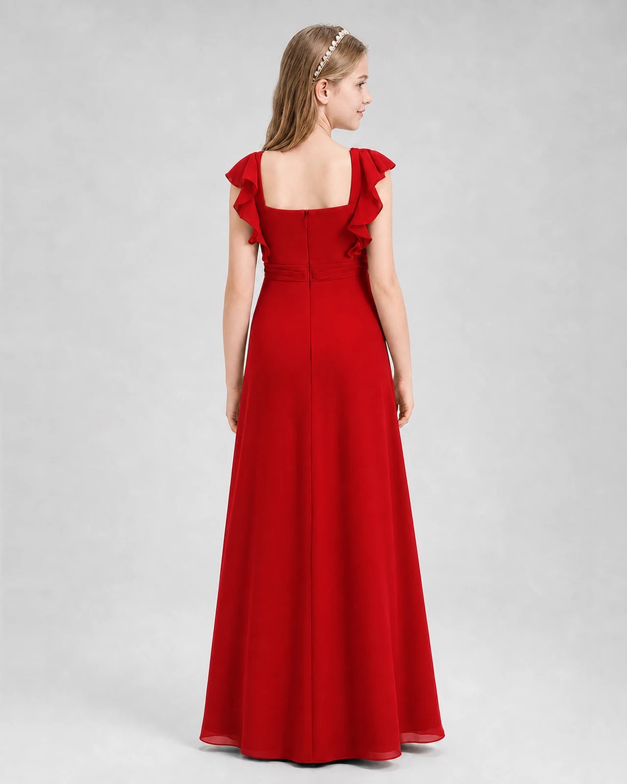 Red A-line Junior Bridesmaid Dresses Back